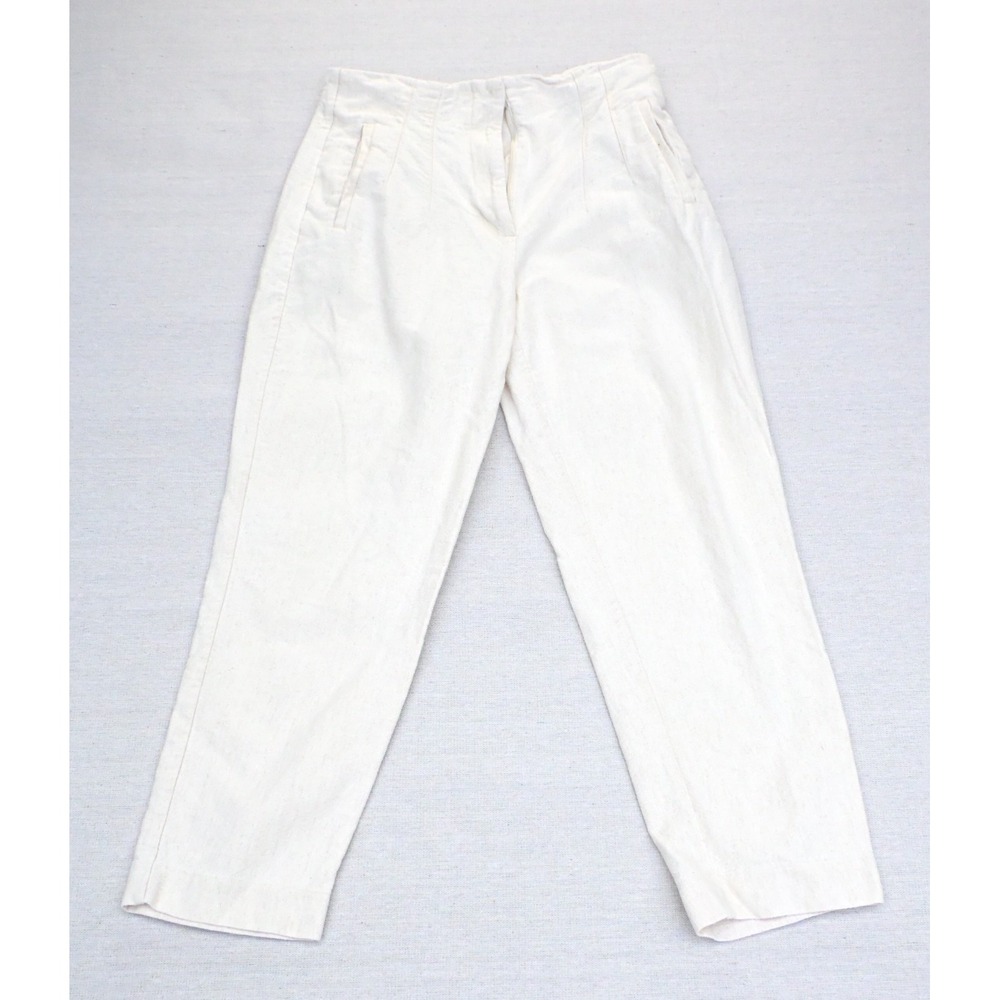 Zara Womens M High Waisted Tapered Pants Cream Ecru Zip Fly Ankle Tailored